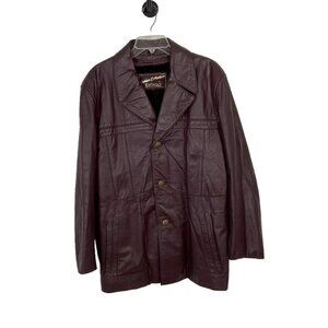 RAFFAELO GOLDEN COLLECTION MEN Leather Jacket Sz 42 vtg 3 BUTTON/LINING